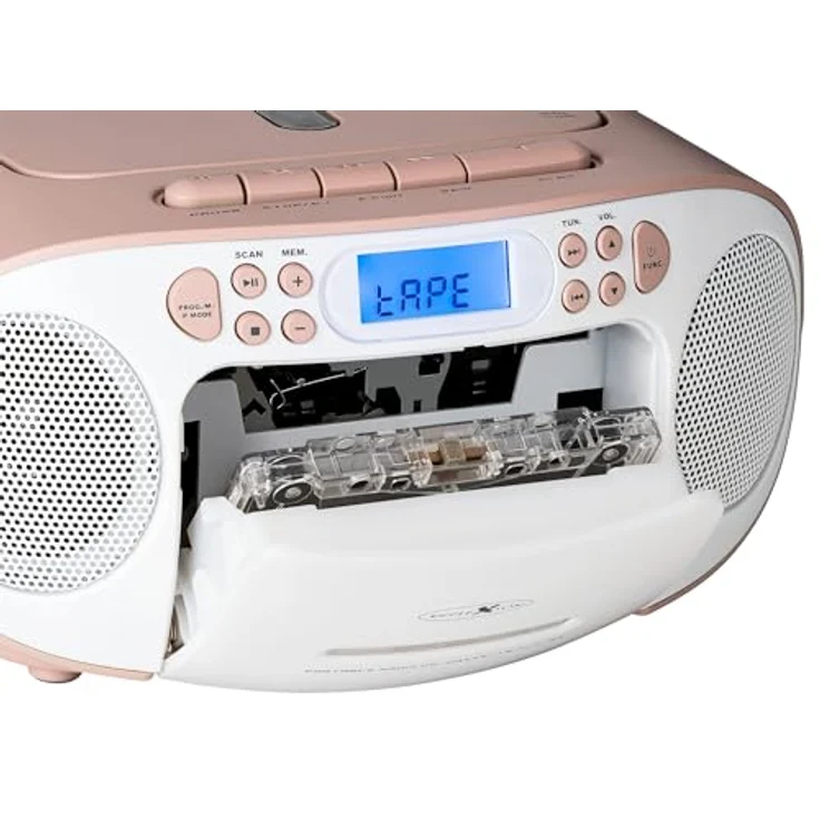Reflexion CD-Player mit Kassette und Radio für Netz- und Batteriebetrieb (PLL UKW-Radio, LCD-Display, AUX-Eingang, Kopfhörer-Anschluss), weiß/rosa – Bild 5