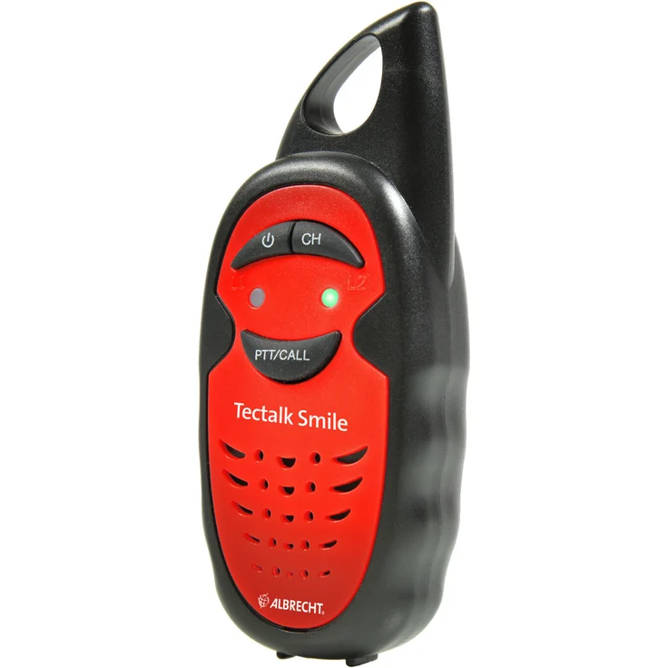 Albrecht Tectalk Smile Walkie Talkie, Kinder-Funkgerät mit spielend leichter Bedienung, Reichweite bis zu 3 km, Strom durch AAA-Batterien, rot, schwarz (29645) – Bild 2