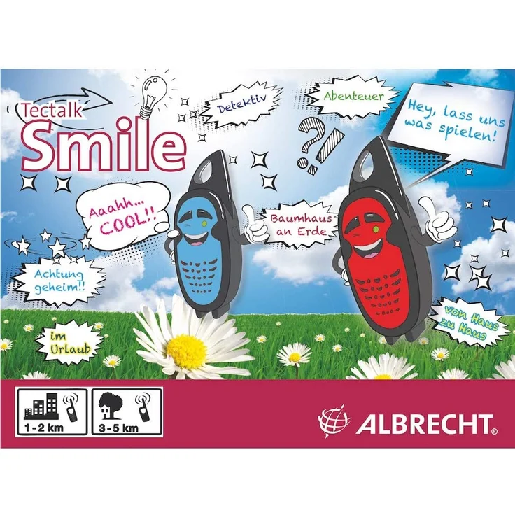 Albrecht Tectalk Smile Walkie Talkie, Kinder-Funkgerät mit spielend leichter Bedienung, Reichweite bis zu 3 km, Strom durch AAA-Batterien, rot, schwarz (29645) – Bild 3