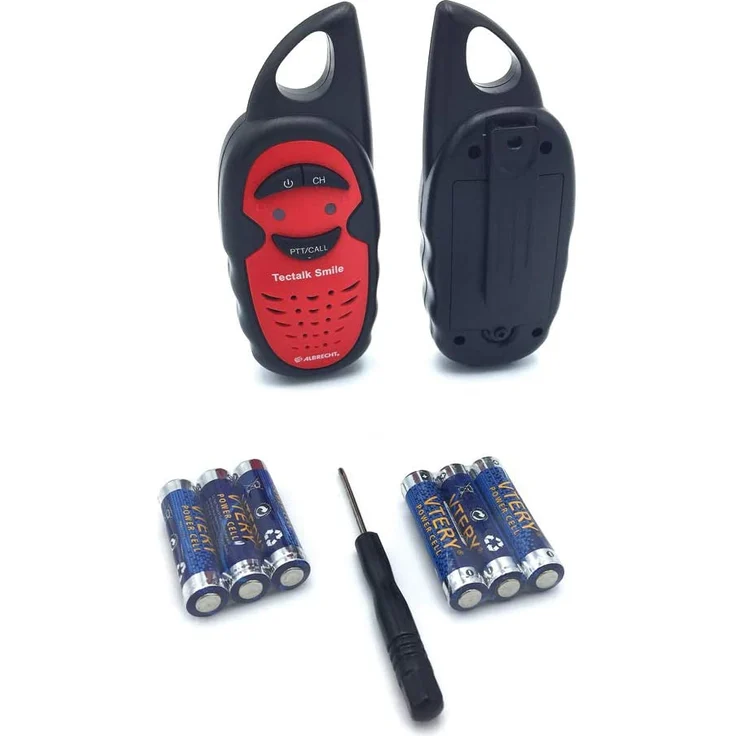 Albrecht Tectalk Smile Walkie Talkie, Kinder-Funkgerät mit spielend leichter Bedienung, Reichweite bis zu 3 km, Strom durch AAA-Batterien, rot, schwarz (29645) – Bild 4