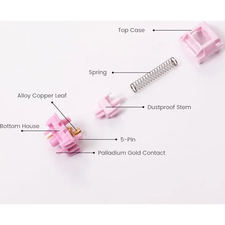 Akko Mirror Switches, mechanisch, 5-Pin, linear, MX-Stem, 37g - 45 Stück - Akko Linear Mechanical Switches, Cherry MX Compatible Stem, 37g Actuation Force – Bild 6