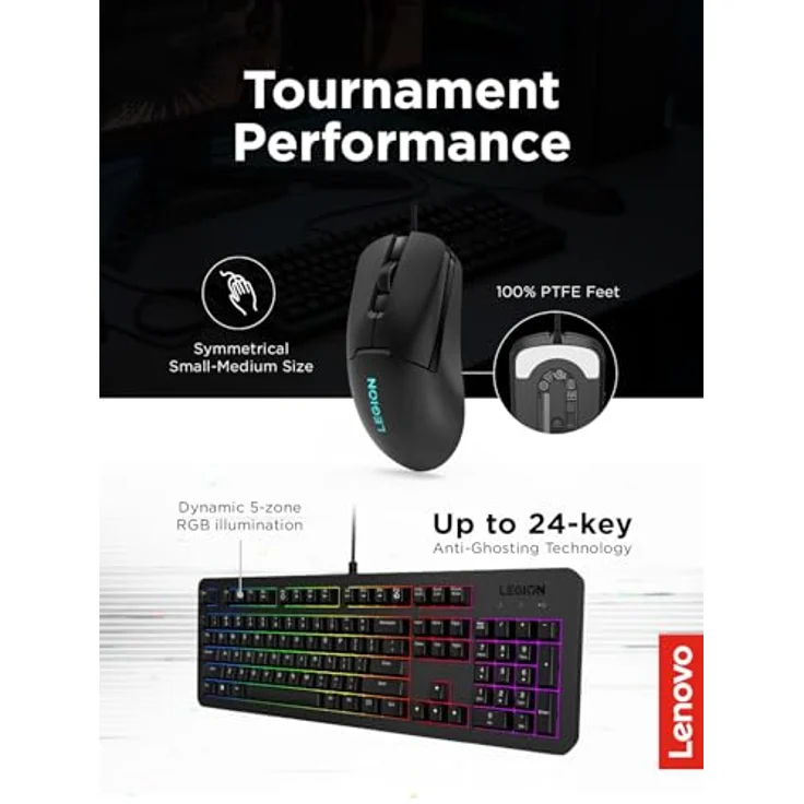 Lenovo Legion KM310 RGB Gaming Combo, Hintergrundbeleuchtete Tastatur und Maus, Full Size, USB, QWERTY, Englisch (US), Schwarz – Bild 3