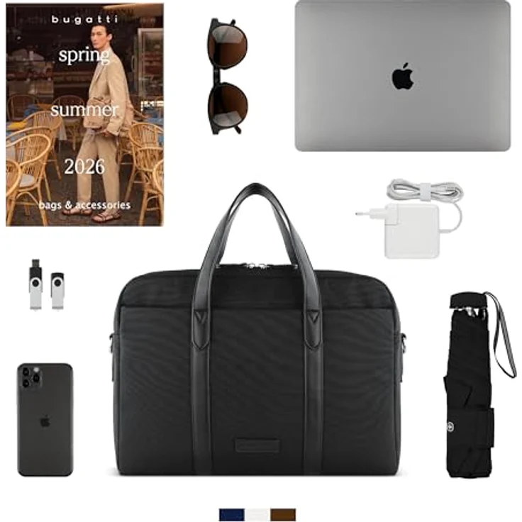 Bugatti Maro Aktentasche 40 cm, Laptopfach (14.57"), schwarze Notebooktasche mit elegantem Design – Bild 5