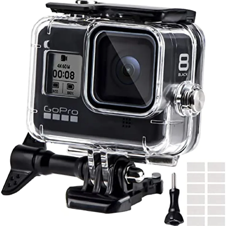 REDTRON wasserdichtes Gehäuse für GoPro Hero 8, 60M wasserresistente Tauchtasche mit Schnellmontage Klammer & 12 Anti-Fog-Einsätzen