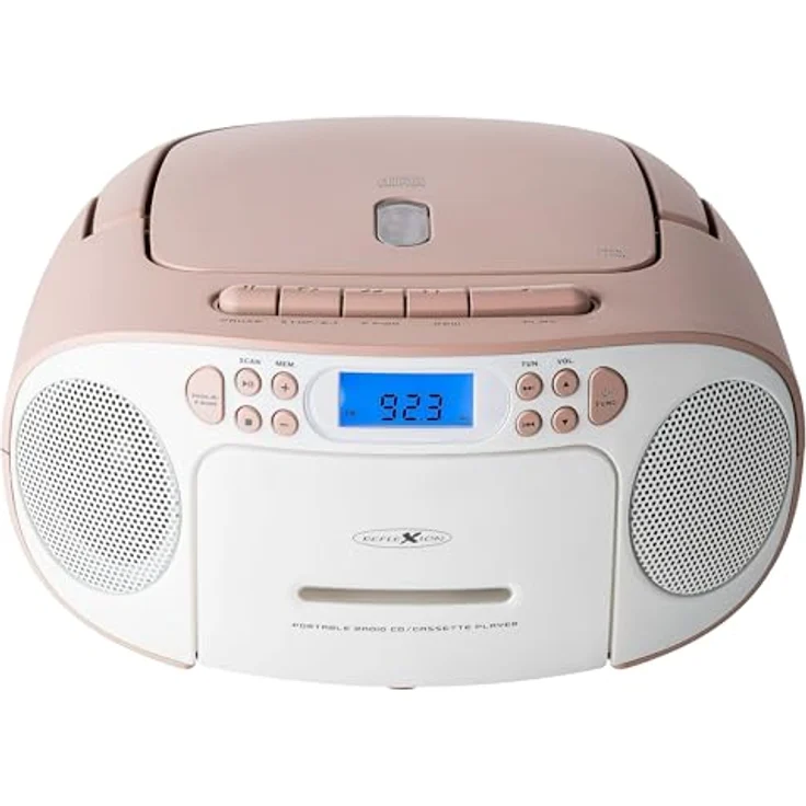 Reflexion CD-Player mit Kassette und Radio für Netz- und Batteriebetrieb (PLL UKW-Radio, LCD-Display, AUX-Eingang, Kopfhörer-Anschluss), weiß/rosa – Bild 4
