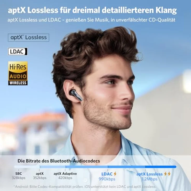 EarFun Ear Air Pro 4 Bluetooth Kopfhörer mit Adaptive Hybride Geräuschunterdrückung, aptX Lossless, Hi-Res Audio, LDAC, 6 Mikrofone cVc 8.0 AI Anrufe, 52H Akku, Multipoint, Bluetooth 5.4, In-Ear Detection - Schwarz – Bild 3