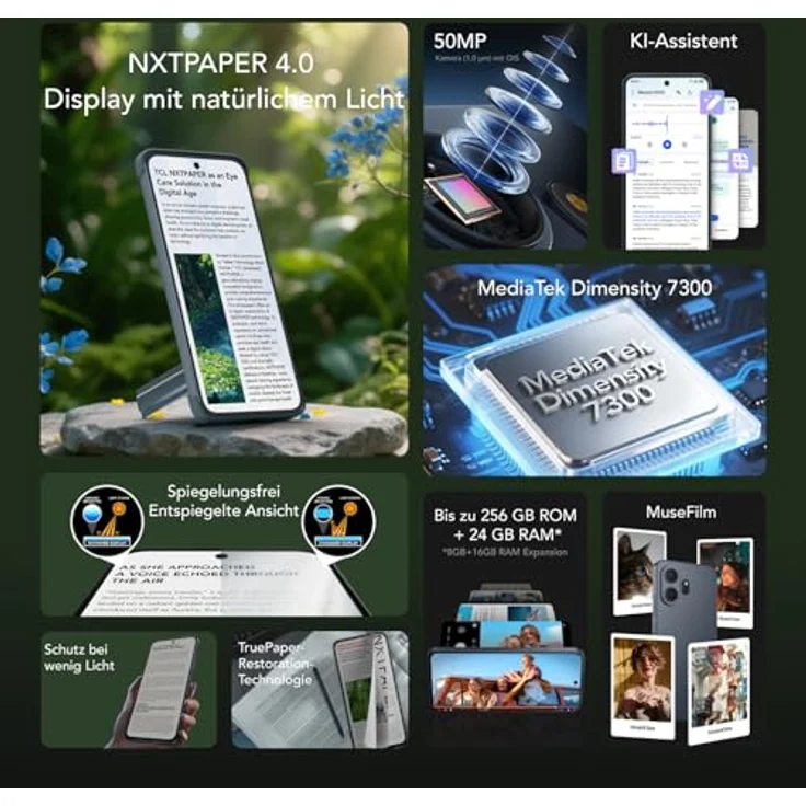 TCL NXTPAPER 70 Pro 5G, Smartphone mit 6,9 Zoll Natürlichem Licht Display, 50 MP Kamera, 8GB RAM + 256GB ROM, AI-Produktivität – Bild 2