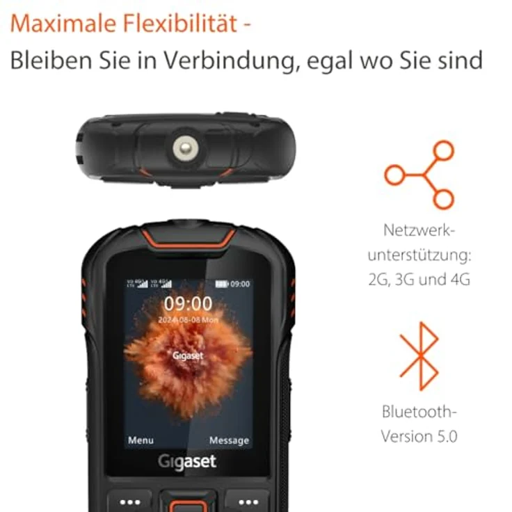 Gigaset GLX8 - Outdoor-Tastenhandy, Dual SIM, IP68, Bluetooth 5.0, 2,4 Zoll Display, Schwarz/Orange – Bild 4