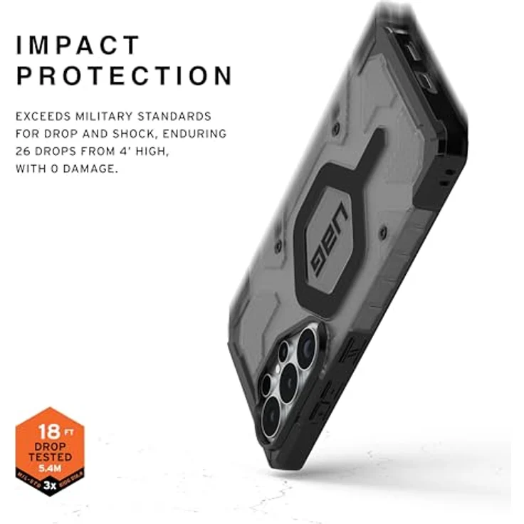 URBAN ARMOR GEAR Pathfinder MS Case für Samsung Galaxy S26 Ultra, grau transparent, mit Magnetring, Wireless Charging kompatibel, 5,5m Fallschutz – Bild 4