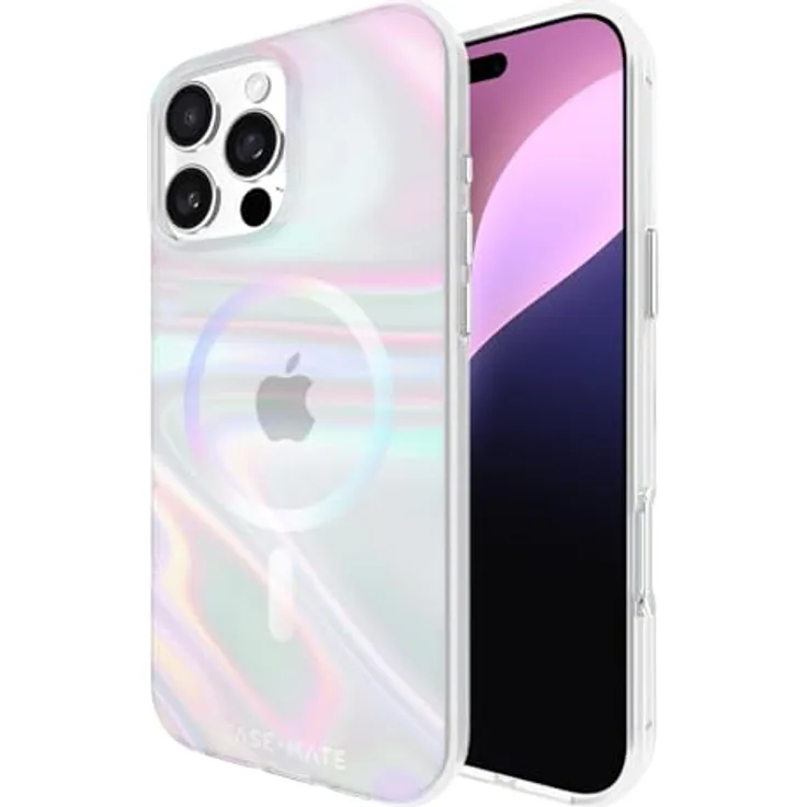 Case-Mate Soap Bubble Mag-Safe Case für Apple iPhone 16 Pro Max - Transparente Hülle mit Regenbogen-Farbwechsel, 3,6 m Fallschutz und integriertem Mag-Safe-Ring