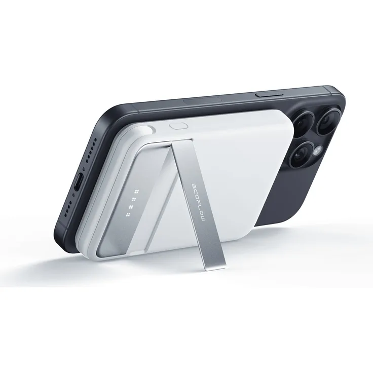 EcoFlow RAPID Magnetische Powerbank, 5000 mAh, kabelloses Qi2-Laden, integrierter Ständer, blau