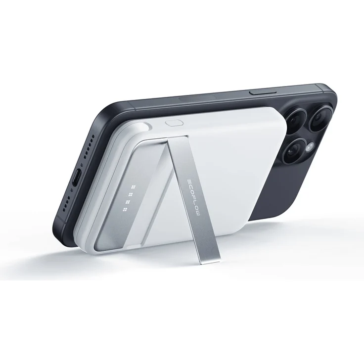 EcoFlow RAPID Magnetische Powerbank, 5000 mAh, kabelloses Qi2-Laden, integrierter Ständer, blau