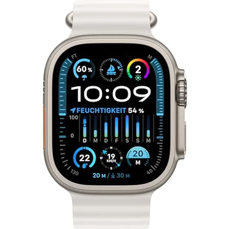 Apple Watch Ultra 2 GPS + Cellular, 49 mm Titangehäuse, Ocean Armband Weiß, One size – Bild 2