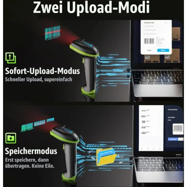 Tera Barcode Scanner 5100, kabellos mit Akkuanzeige und Anti-Shock-Silikon, 1D in Grün – Bild 5