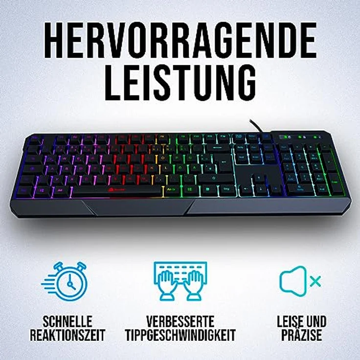 KLIM Chroma Tastatur Gamer QWERTZ DEUTSCHE mit USB Kabel - Hohe Leistung - bunte Beleuchtung Gaming Tastatur ( schwarz ) RGB PC Windows, Mac – Bild 4