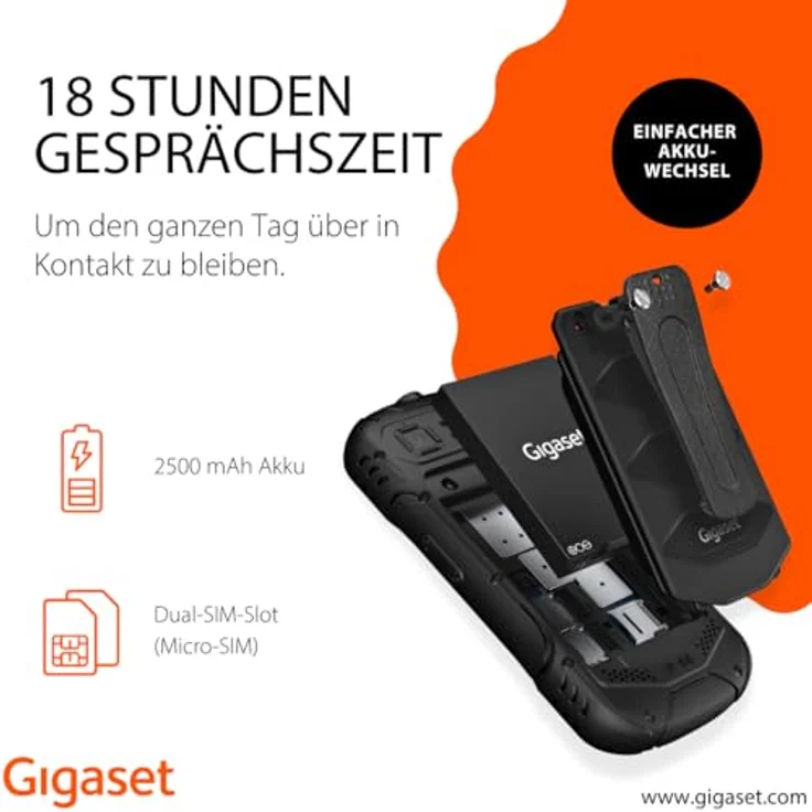 Gigaset GLX8 ACTIVE, Robustes 4G-Outdoor-Tastenhandy mit Walkie-Talkie-Funktion, IP68 wasserdicht, Dual SIM, 2,4 Zoll LCD-Display, Schwarz/Petrol – Bild 3