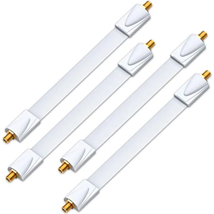 deleyCON 4x Fensterdurchführung für SAT Kabel, 26cm Gesamtlänge, 17cm flexibel, vergoldet, extrem flach, geschirmt, mit Klebepads, weiß