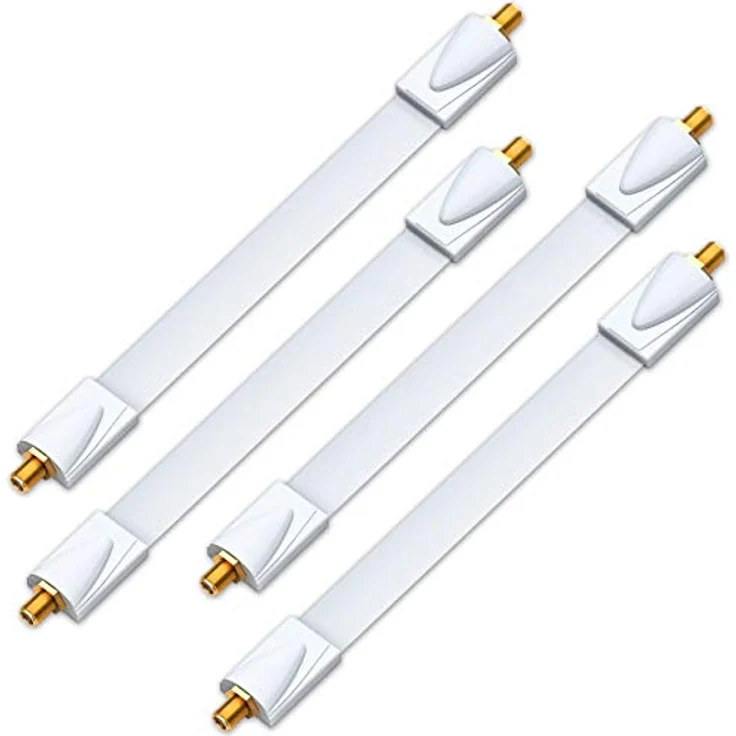deleyCON 4x Fensterdurchführung für SAT Kabel, 26cm Gesamtlänge, 17cm flexibel, vergoldet, extrem flach, geschirmt, mit Klebepads, weiß – Bild 1