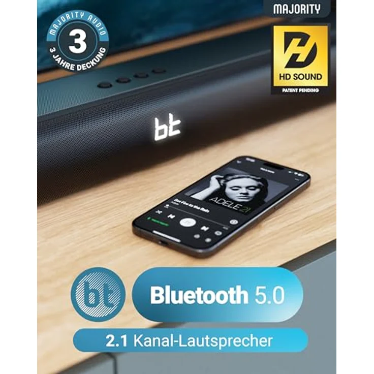 MAJORITY Naga 60 Soundbar mit integriertem Subwoofer, 120W, Bluetooth, HDMI ARC, 2.1 Soundsystem, wandmontierbar – Bild 3
