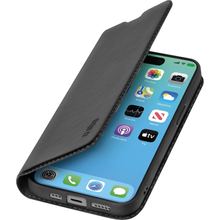 SBS TEBKLITEIP1561PK, Geldbörsenhülle für Apple iPhone 15 Pro, 17 cm (6.7"), schwarz, mit 2 Kartentaschen und Kratzschutz
