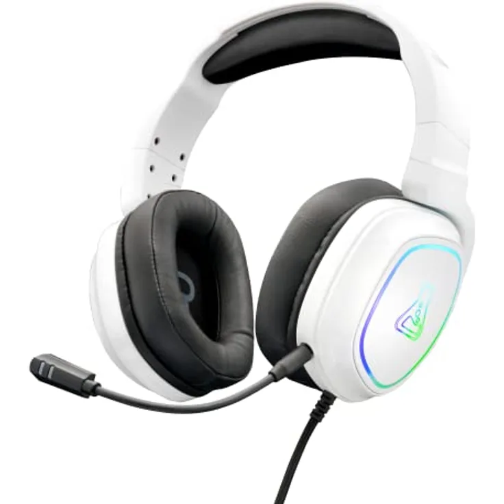 THE G-LAB - Korp Radium Gaming Headset mit abnehmbarem Mikrofon, Gaming Kopfhörer mit LED Licht, Gaming Kopfhörer mit Kabel Stereo Sound Bass 3.5mm, Kompatibel mit PS4/PS5/Xbox/Switch/PC