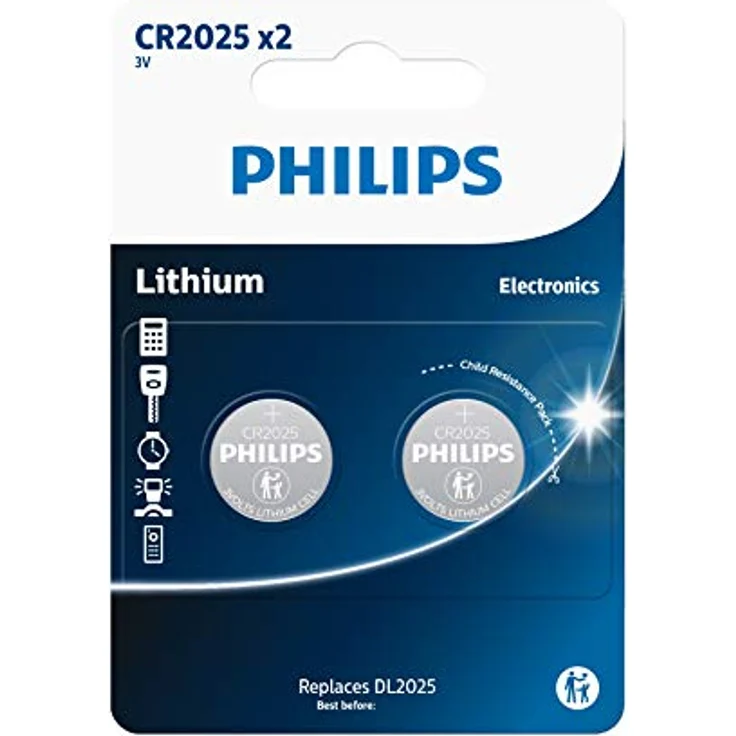 PHILIPS CR2025P2/01B - Lithium Batterien Knopfzelle - 2 Stück - 3 V – Bild 1