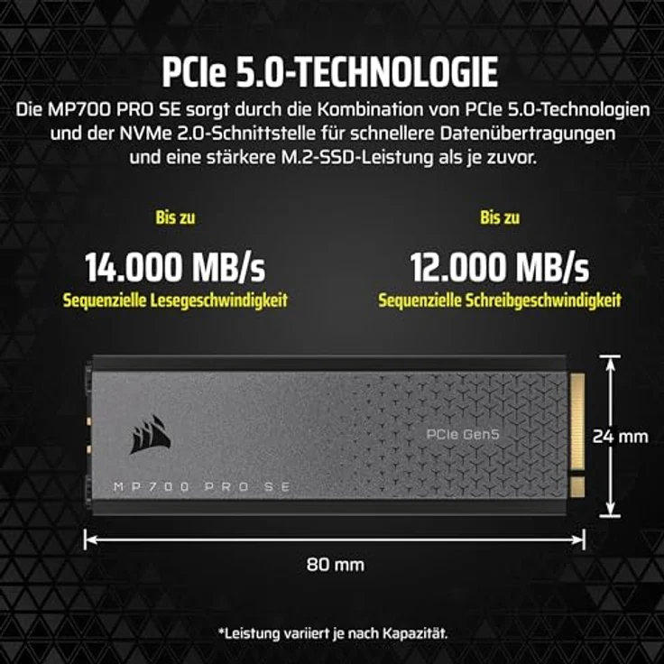 Corsair MP700 PRO SE 4TB PCIe 5.0 x4 NVMe 2.0 M.2 SSD – Bis zu 14.000 MB/s. Sequentielles Lesen – Schwarz – Bild 4