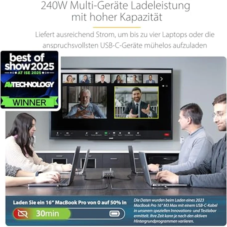 Startech.com 4-Port USB-C Charger, 240W Netzteil mit Power Delivery 3.1 und Oberflächenmontagehalterung – Bild 2