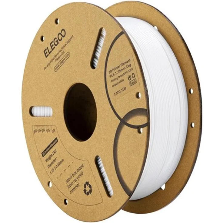 Elegoo PLA Filament, 1.75 mm hochwertiges 3D-Druckmaterial in Weiß mit starker Schichthaftung und gleichmäßiger Druckqualität