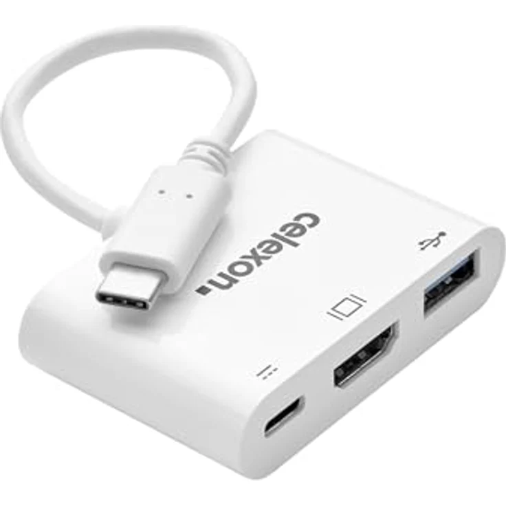 celexon USB-C auf HDMI - USB-A - USB-C M/F Multiport Adapter, weiß mit vielseitigen Anschlussmöglichkeiten – Bild 1