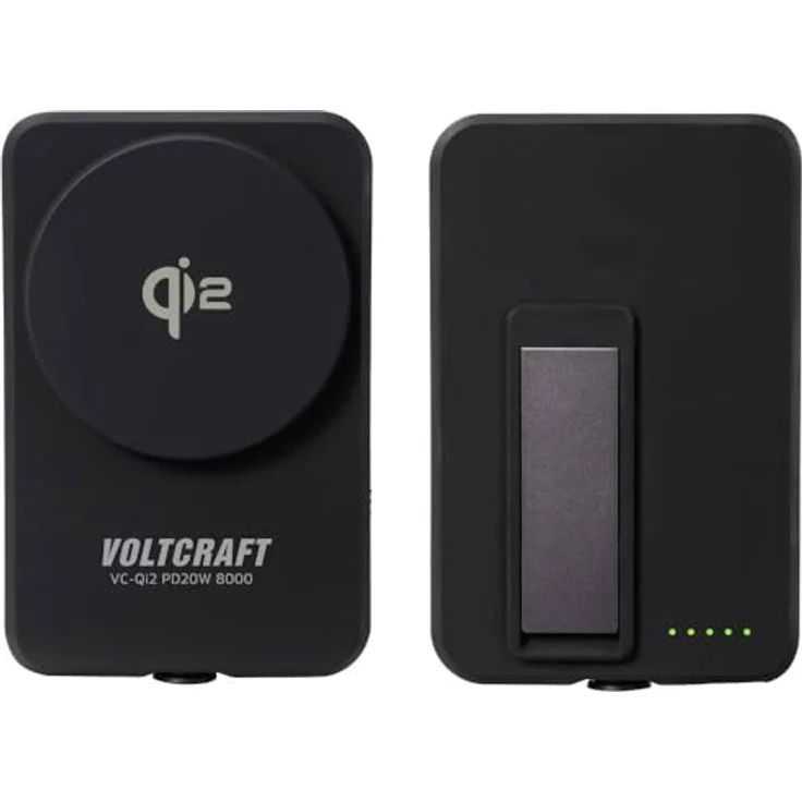 Voltcraft VC-Qi2 PD20W 8000 Powerbank, 8000 mAh, Fast Charge, Qi2, Schwarz, integriertem Typ-C Kabel und Handyhalterung – Bild 4