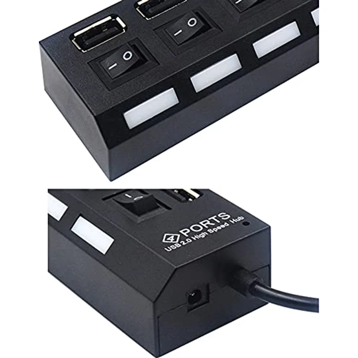 Aukson C18C USB Hub 4 Ports mit LED-Anzeige und Einzelschaltern, USB 2.0 Datenhub für PC und Laptop, 480 Mbps – Bild 4