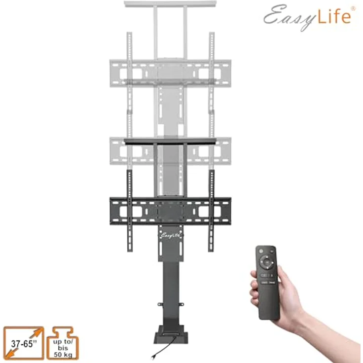 EasyLife TV Lift/TV Bodenständer elektrisch mit Fernbedienung, 37 bis 65 Zoll, VESA Halterung bis 600x400, Schwarz, leistungsstarker Motor mit integriertem Anti-Kollision Schutzsystem – Bild 5