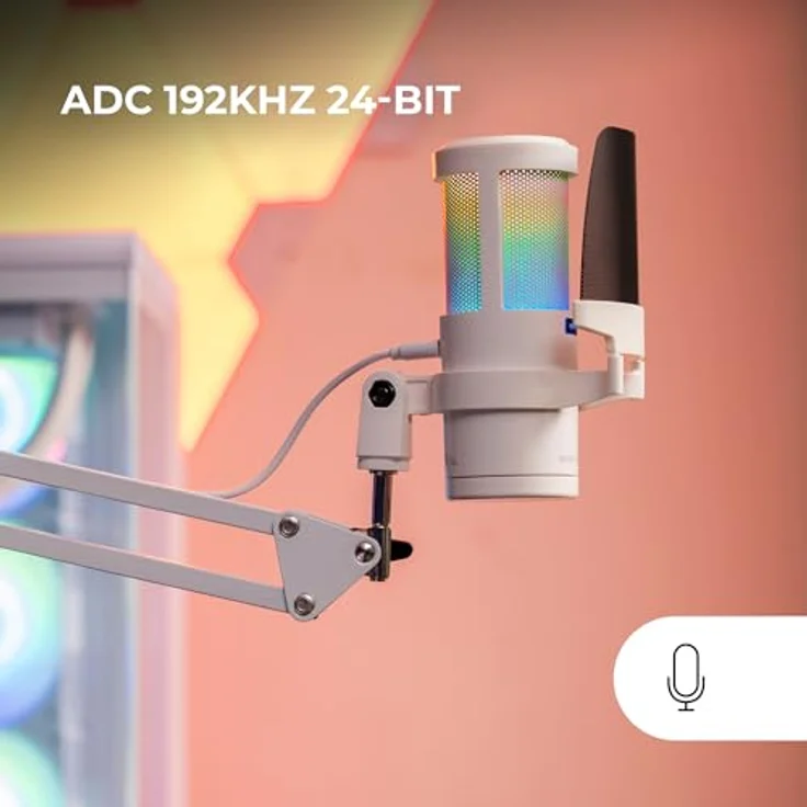 MARS GAMING MMIC-SC, Professionelles Studiomikrofon mit 192kHz 24-bit, Touch-ARGB-Beleuchtung, Omnidirektionalem Mechanischem Arm und Metallgitter-Popfilter, Weiß – Bild 2
