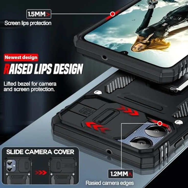 LeYi Kameraschutz Handyhülle für Samsung Galaxy A06, Militär Hardcase mit 2 Glasfolien, Stoßfest, Kratzfest, mit drehbarem Metall Ring Halter, Schwarz – Bild 3