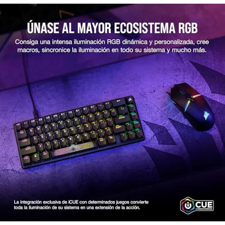 Corsair K65 Pro Mini-RGB-Tastatur, 65 % optisch, mechanisch, kabelgebunden, OPX-Schalter, PBT Double-Shot-Tastaturen, kompatibel mit iCUE, PC, PS5, PS4, Xbox, QWERTY ES, Schwarz – Bild 3