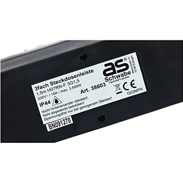 as - Schwabe 3-fach Verteilersteckdosenleiste mit Schalter – Schuko-Steckdosen 45° – Mehrfachstecker mit 1,5 m Leitung – 230 V - 16 A Mehrfachsteckdose für den Außenbereich – IP44 – Schwarz I 38603 – Bild 5