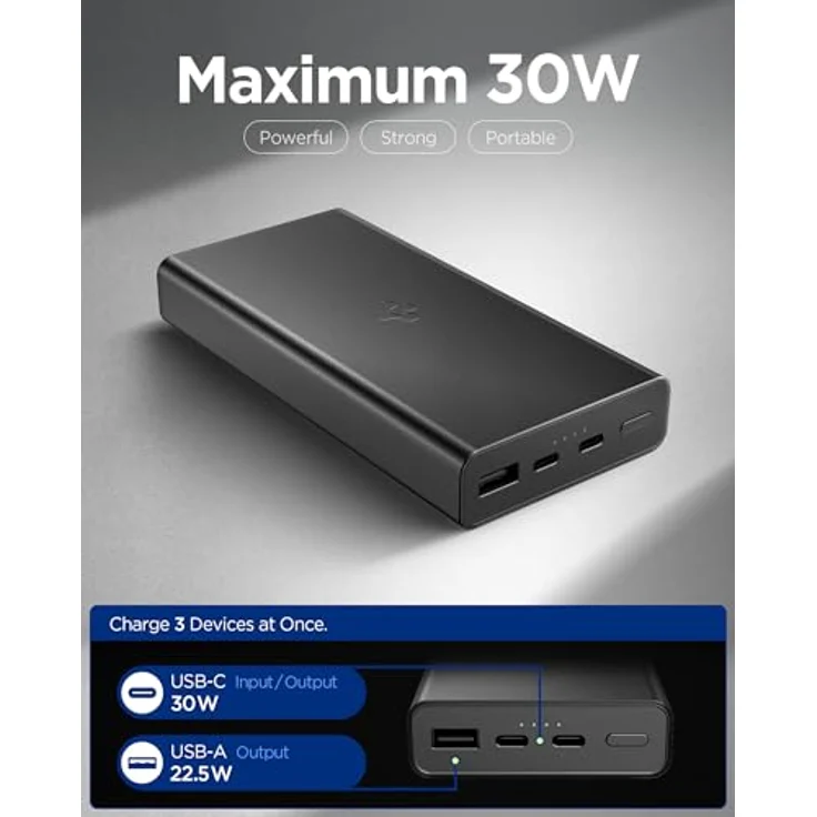 Spigen Essential Powerbank 20000mAh, 30W USB-C PD 3.0 Schnellladefunktion, inkl. Tasche & 1m USB-C Kabel, schwarz, kompatibel mit iPhone 17/16/15 Pro Max, Samsung Galaxy A57 A37 5G S26, Pixel 10a – Bild 2
