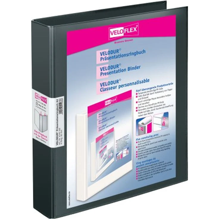 VELOFLEX Aktenordner Präsentationsringbuch VELODUR® Rückenbreite: 46 mm, DIN A4, Buchbinderisch verarbeitet, Rückentasche verbreitet, temperaturbeständig, einteilige Pappe, VELODUR® (Farbe nicht angegeben) – Bild 2