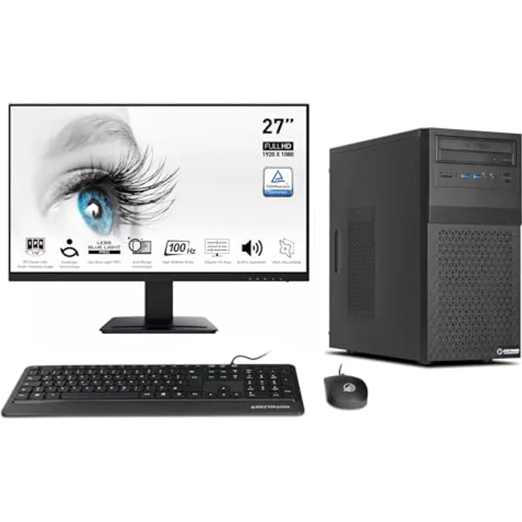 Ankermann Business Office Work Komplett Set | Intel Core i5-12400F | Nvidia GeForce GT 730 2GB | 16GB DDR5 RAM | 1TB NVMe SSD | Windows 11 | WLAN & Bluetooth | 27 Zoll Monitor | Maus & Tastatur |