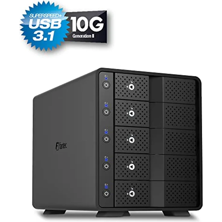 FANTEC 5-Fach Festplattengehäuse USB-C 3.1 Gen2 10G für 5X 3,5/2,5 Zoll SATA I/II/III HDDs/SSDs. Trägerlos, einzeln EIN/ausschalten, verriegelbar, 2X USB Kabel. Aluminiumgehäuse schwarz mit USB-C HUB – Bild 2