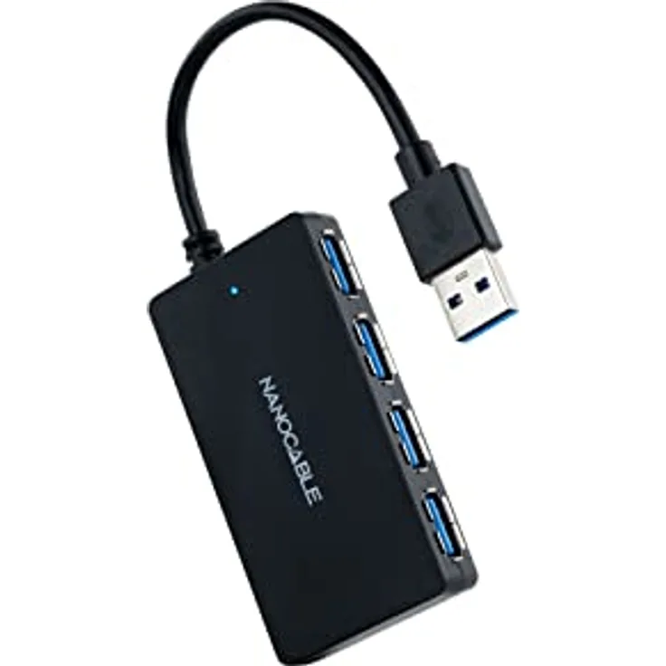 NANOCABLE 10.16.4403 - USB 3.0 Hub mit 4 USB 3.0 Anschlüssen, USB-A/Stecker auf USB 3.0/Buchse, Schwarz, 15 cm