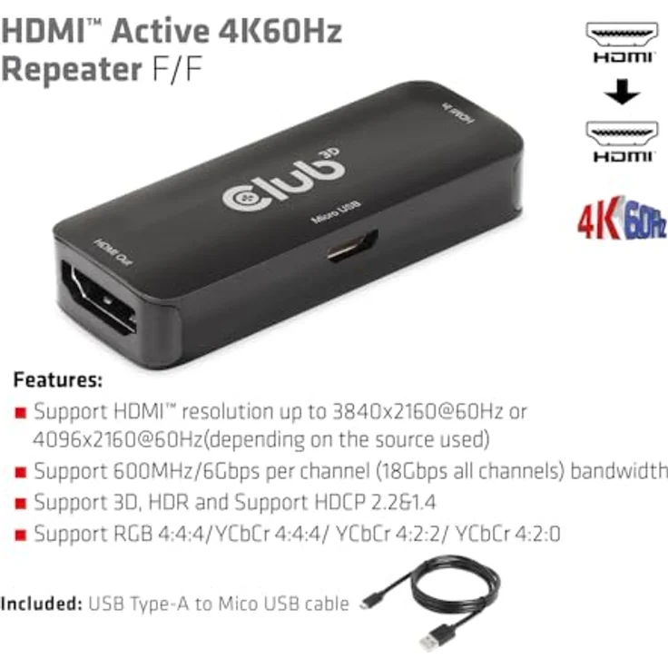 Club3D CAC-1307 HDMI™ Aktiver 4K60Hz Repeater B/B – Bild 3
