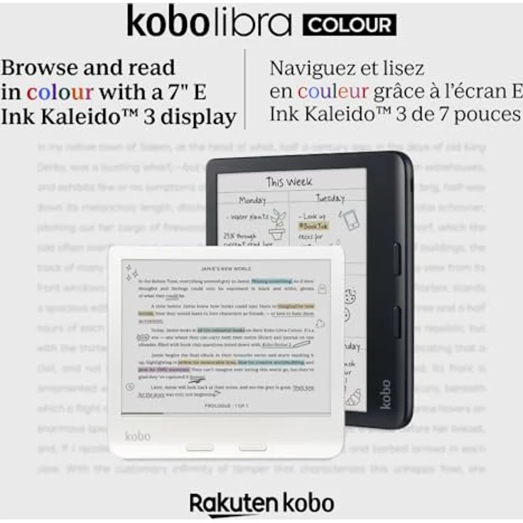 Kobo Libra Color | eReader | 17,8 cm (7 Zoll) blendfreie Farbe E Ink Kaleido™ 3 Display | Dunkelmodus-Option | Hörbücher | wasserdicht | Weiß – Bild 2