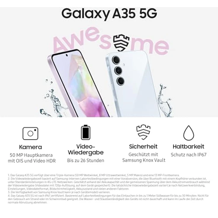 Samsung Galaxy A35 (128 GB, Awesome Navy, 6.60", SIM + eSIM, 50 Mpx, 5G), Smartphone, Schwarz – Bild 3