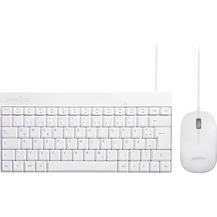 Perixx PERIDUO-212 Kompaktes Mini Tastatur und Maus Set, USB-Kabel, Deutsches Layout, Weiß, Ergonomisches Design und Präzise Maus