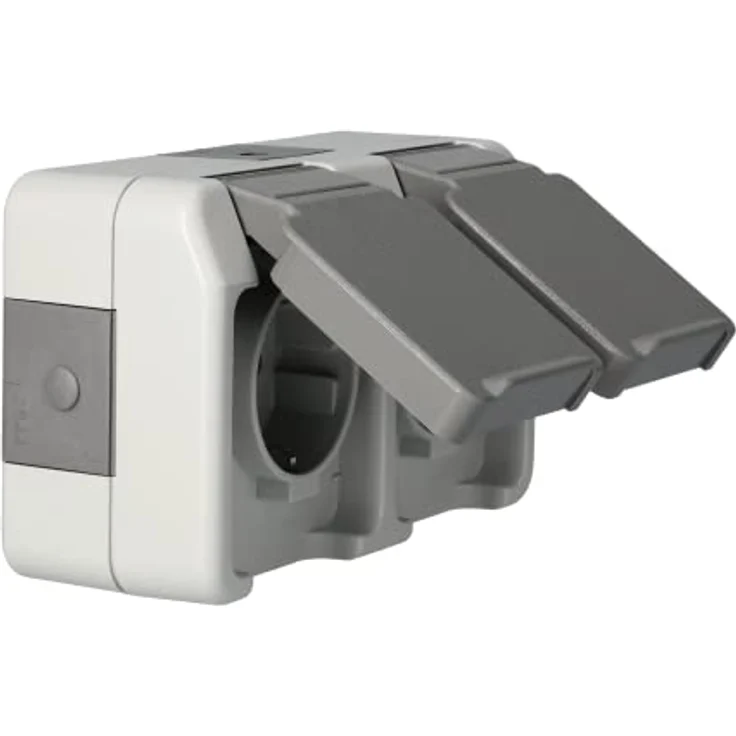 Merten MEG2321-8029 SCHUKO-Doppel-Steckdose, waagerecht angeordnet, lichtgrau, AQUASTAR, Grau – Bild 3