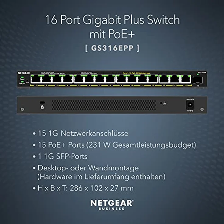 NETGEAR 16PT GE Plus Switch W- HI-PWR POE+ – Bild 2