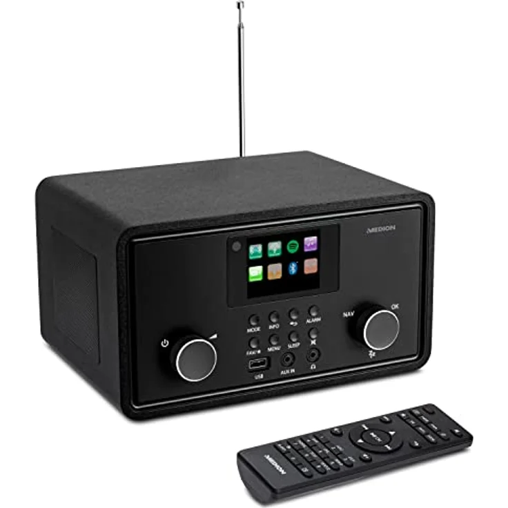 MEDION P85027 Internetradio (DAB Plus, UKW Radio, Spotify Connect, WLAN, Bluetooth, Streaming, Equalizer, Farbdisplay, USB, AUX, Wecker, Schlummerfunktion, Sleep Timer) schwarz – Bild 1