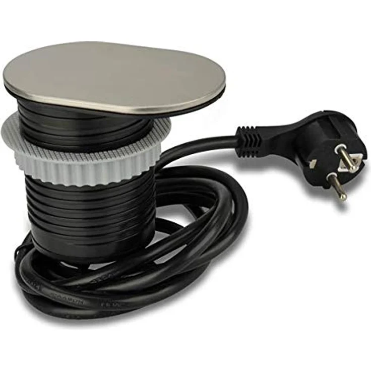 UNITEC Einbausteckdose für Tischplatte, Tischsteckdose, 1xSchuko + 1xUSB, kompakte Abmessungen, einfache Installation, Schutz durch Deckel zum Schieben aus Edelstahl – Bild 1
